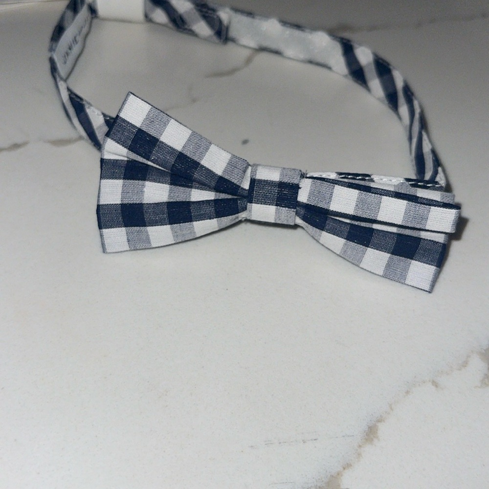 Blue gingham Janie and jack bow tie 2-5 years